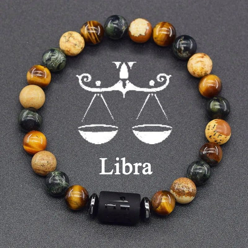 Natural Colorful Ball Stone Bracelet 12 Zodiac Signs for Men