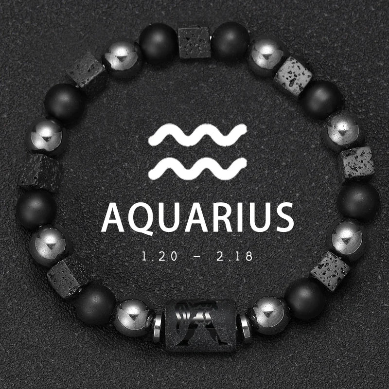 Natural Stone Bracelet 12 Signs of the Zodiac for Men