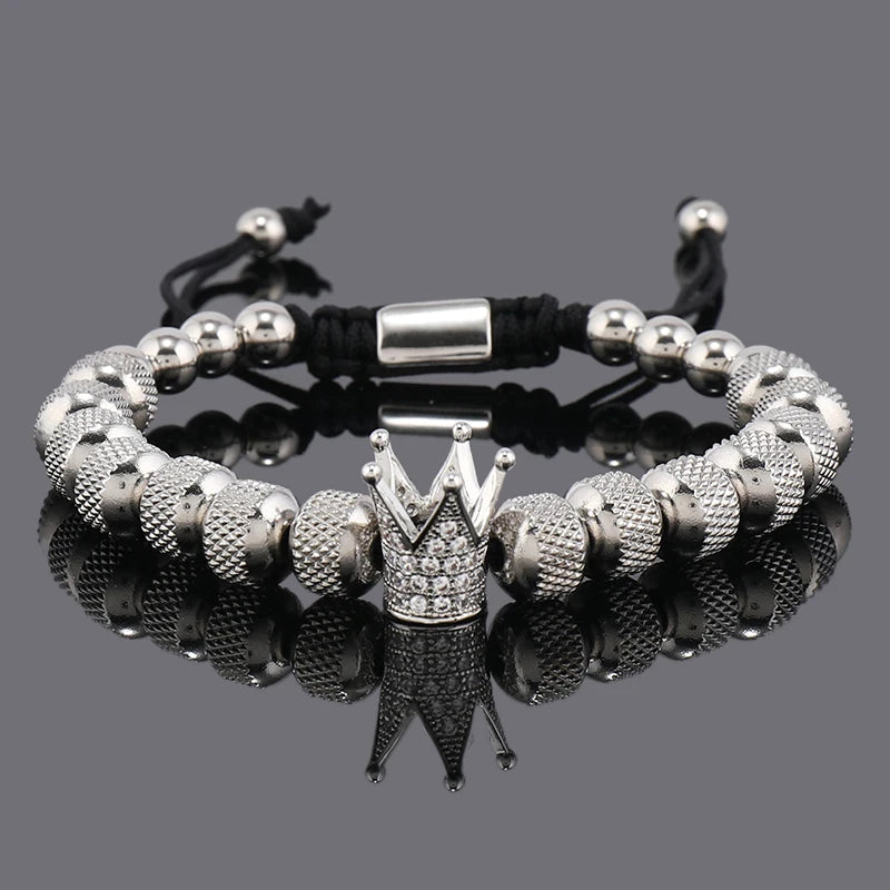 Men's Adjustable Style Stainless Steel Luxury Crown Bracelet