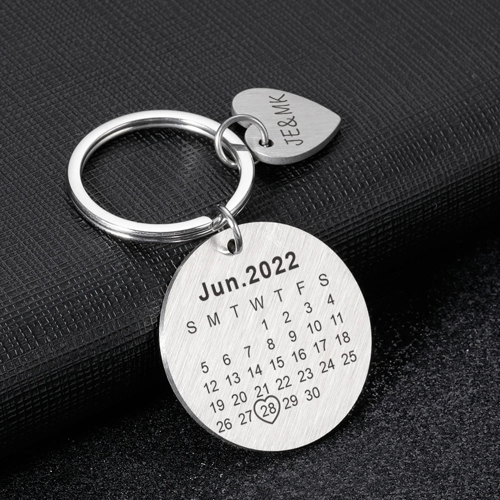 Calendar Keychain Personalized Date Photo And Initial Letter Names