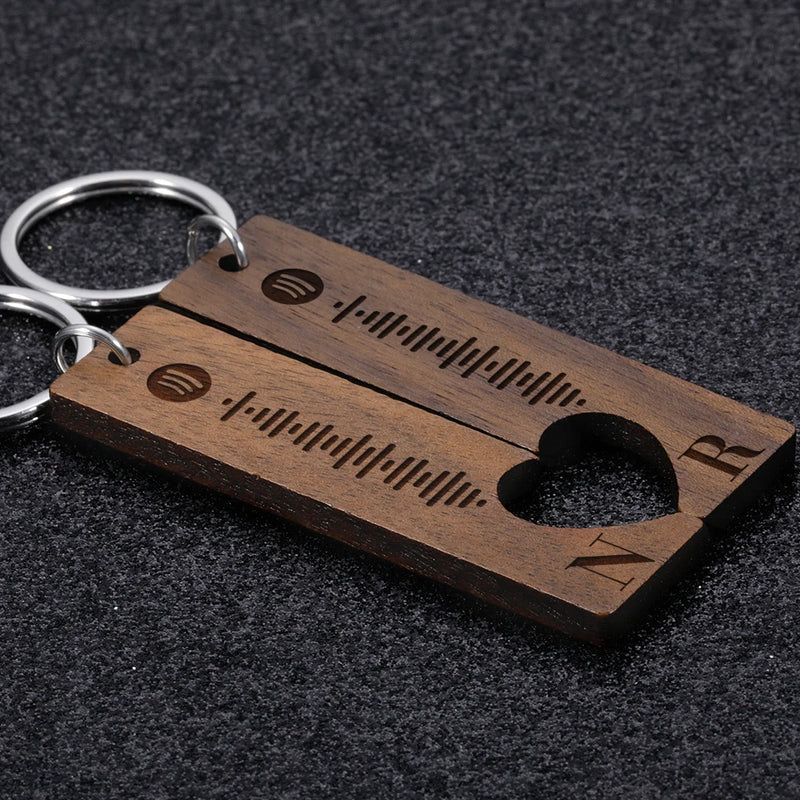 Spotify Code Initial Name Wooden Keychain