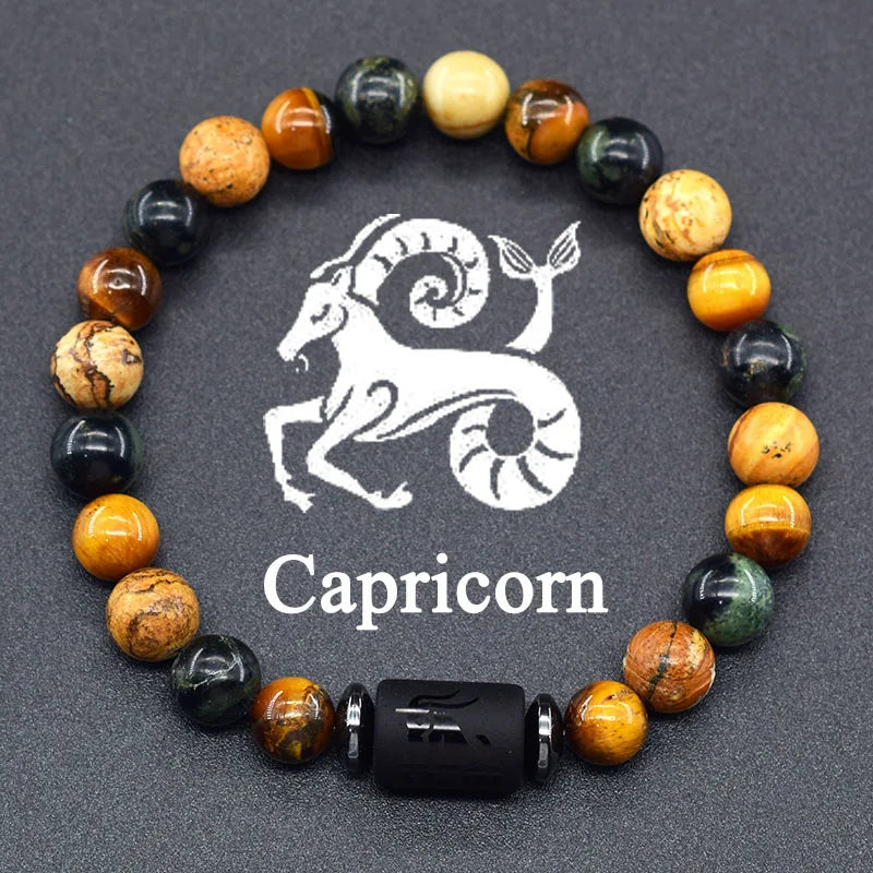 Natural Colorful Ball Stone Bracelet 12 Zodiac Signs for Men