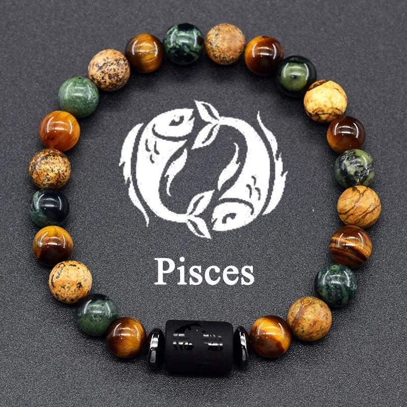 Natural Colorful Ball Stone Bracelet 12 Zodiac Signs for Men