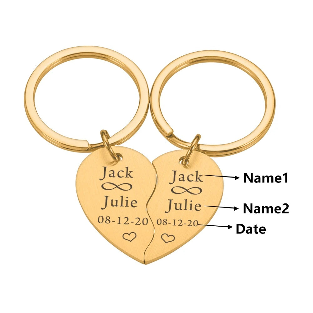 Personalized Heart Keychain Couple Names And Date