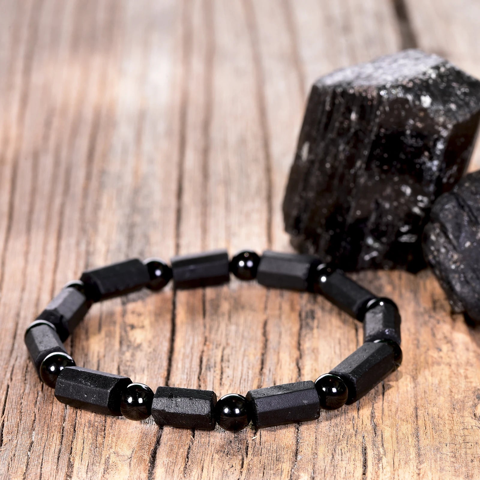 Men's Natural Black Ball Tourmaline Bracelet