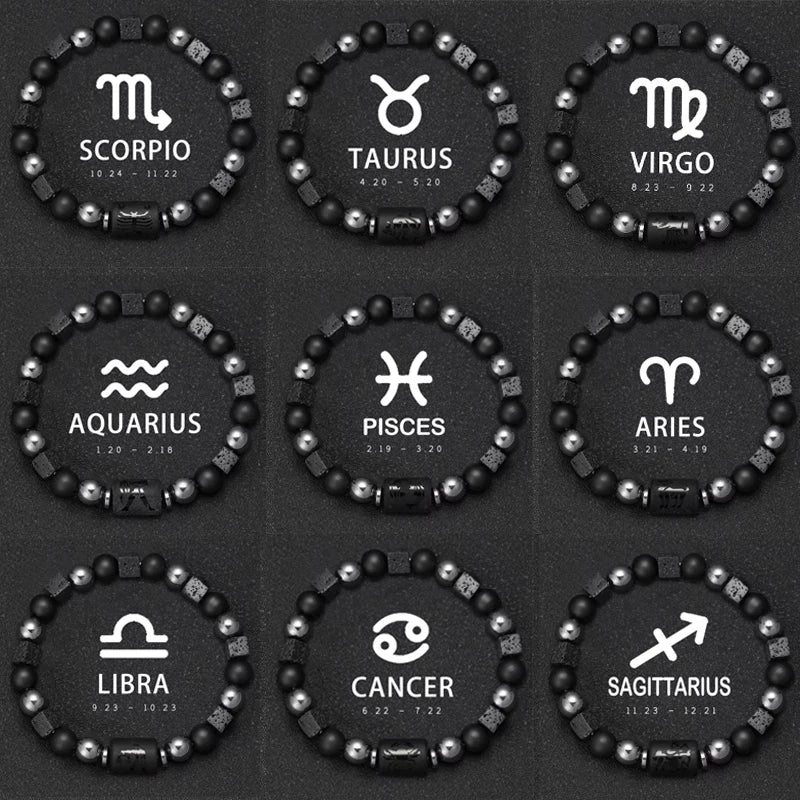 Natural Stone Bracelet 12 Signs of the Zodiac for Men