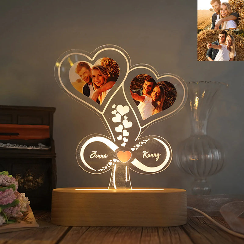 Personalized Photos Plaque And Names With Lighting Heart