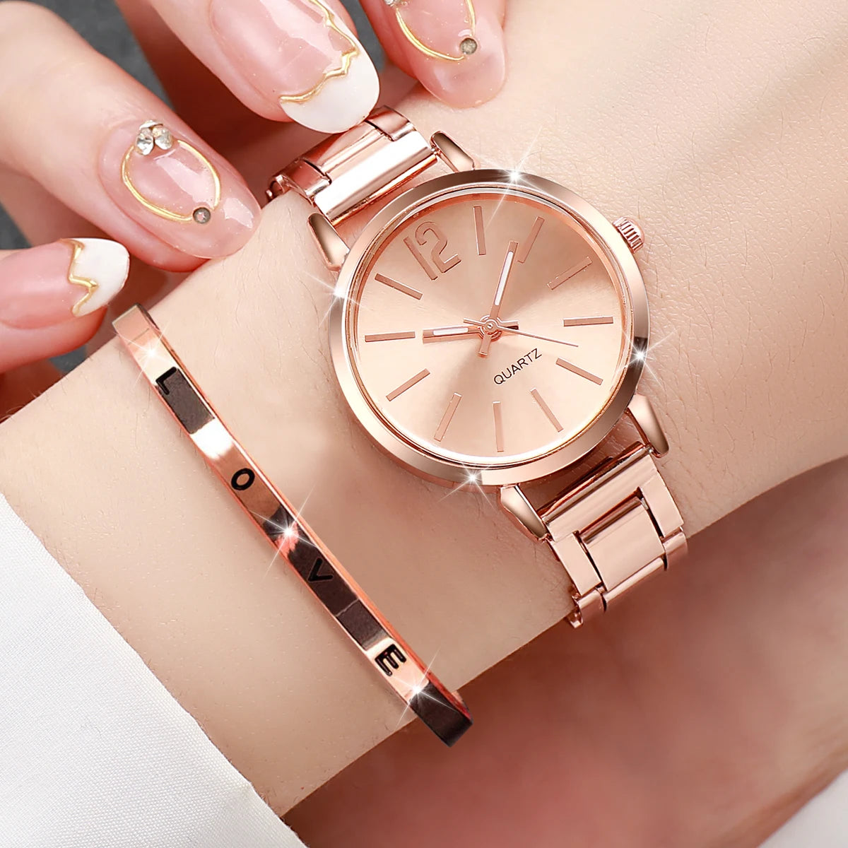 Women Elegant Watch Quartz and Steel Strap Bracelet Adjustable