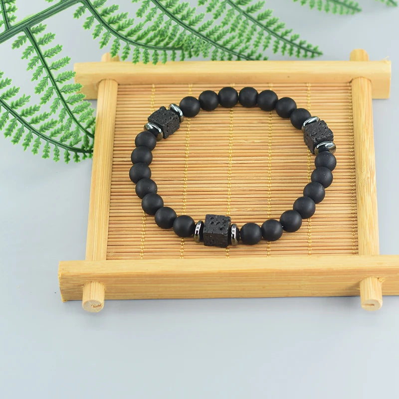 Men's Matte Volcanic Black Block Retro Bracelet