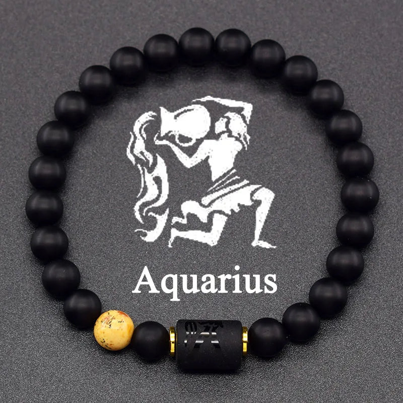 Natural Colors Stone Bracelet 12 Zodiac Signs for Men