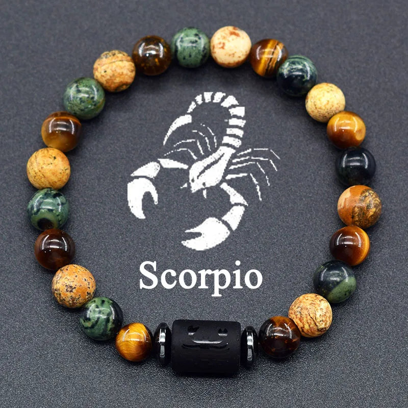 Natural Colorful Ball Stone Bracelet 12 Zodiac Signs for Men