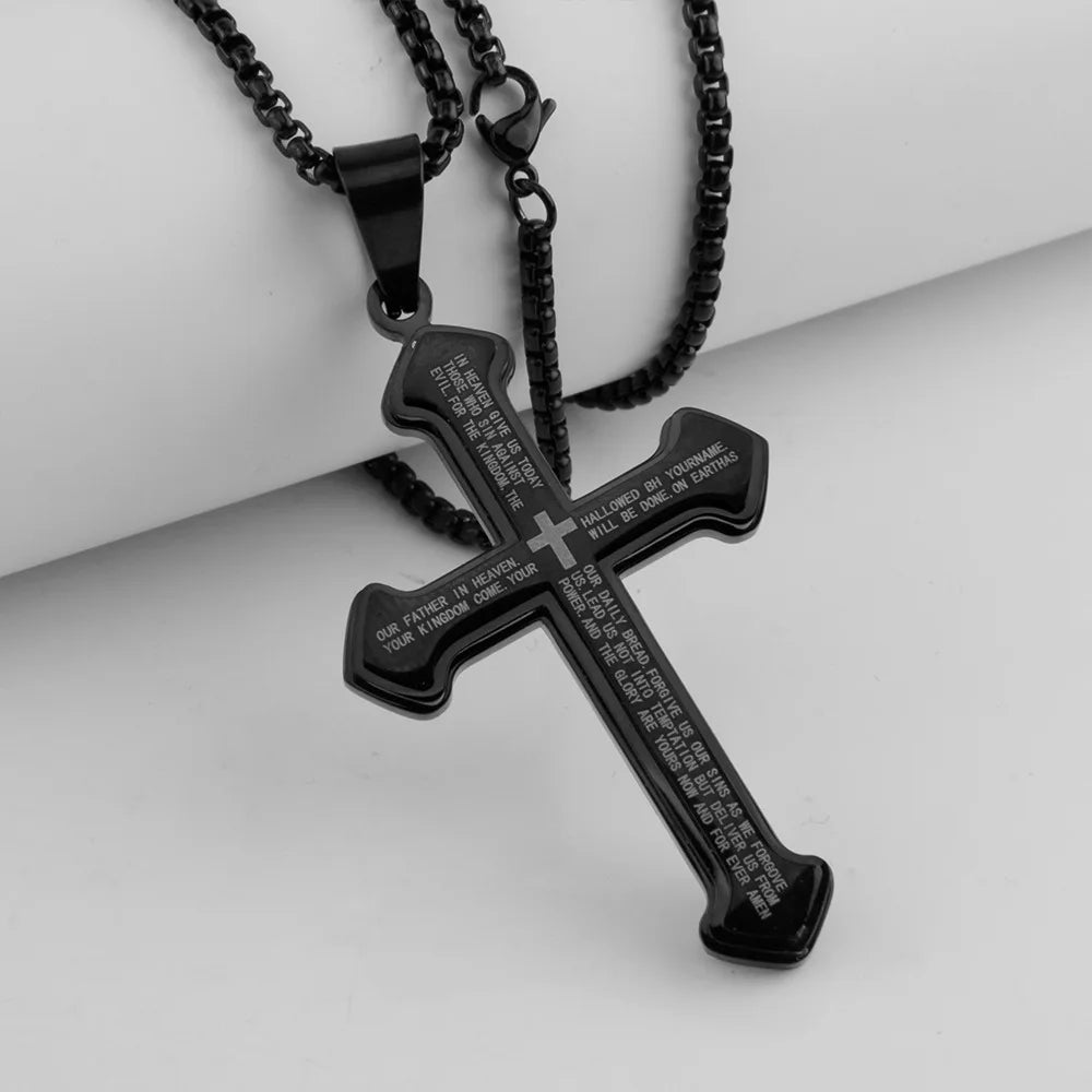 Men's Vintage Christian Bible Text Cross Necklace
