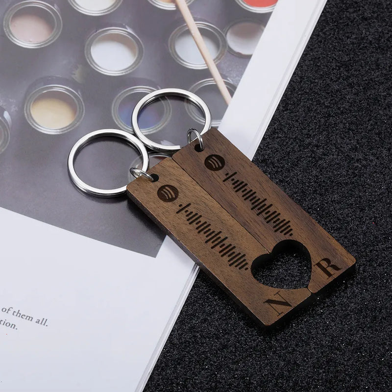 Spotify Code Initial Name Wooden Keychain