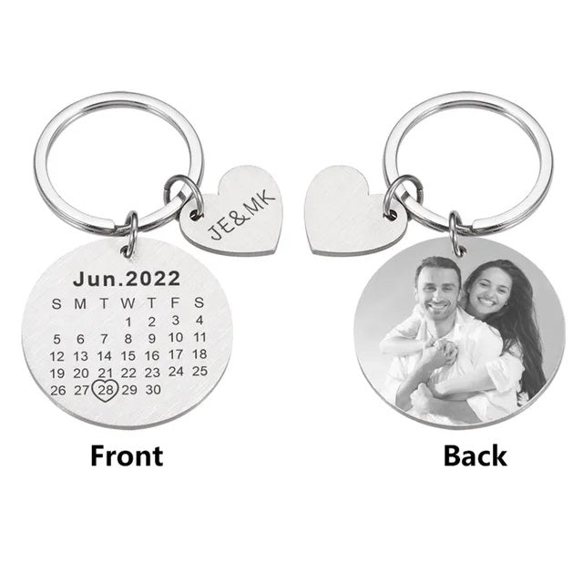 Calendar Keychain Personalized Date Photo And Initial Letter Names