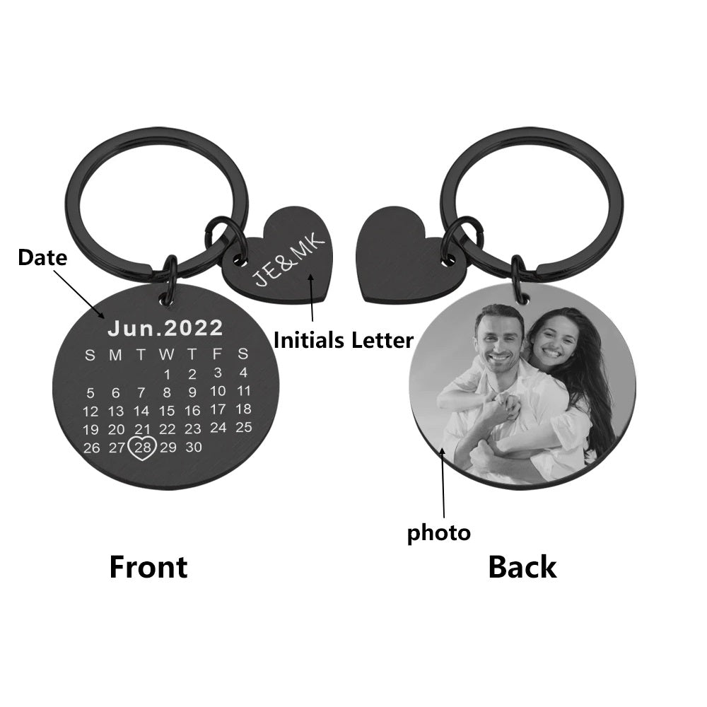 Calendar Keychain Personalized Date Photo And Initial Letter Names