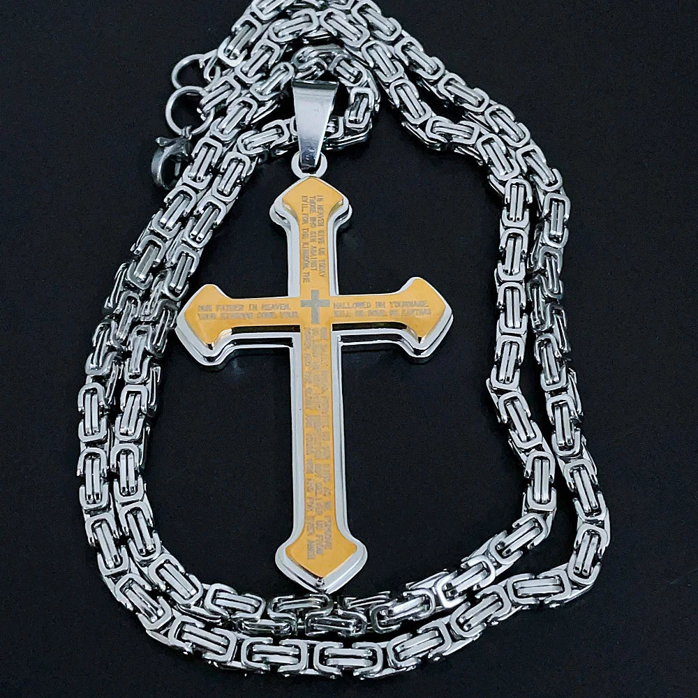 Men's Vintage Christian Bible Text Cross Necklace