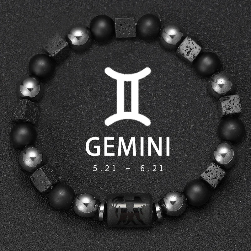 Natural Stone Bracelet 12 Signs of the Zodiac for Men