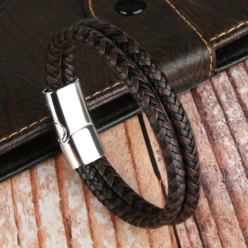 Men's Elegant Double Layer Leather Bracelet