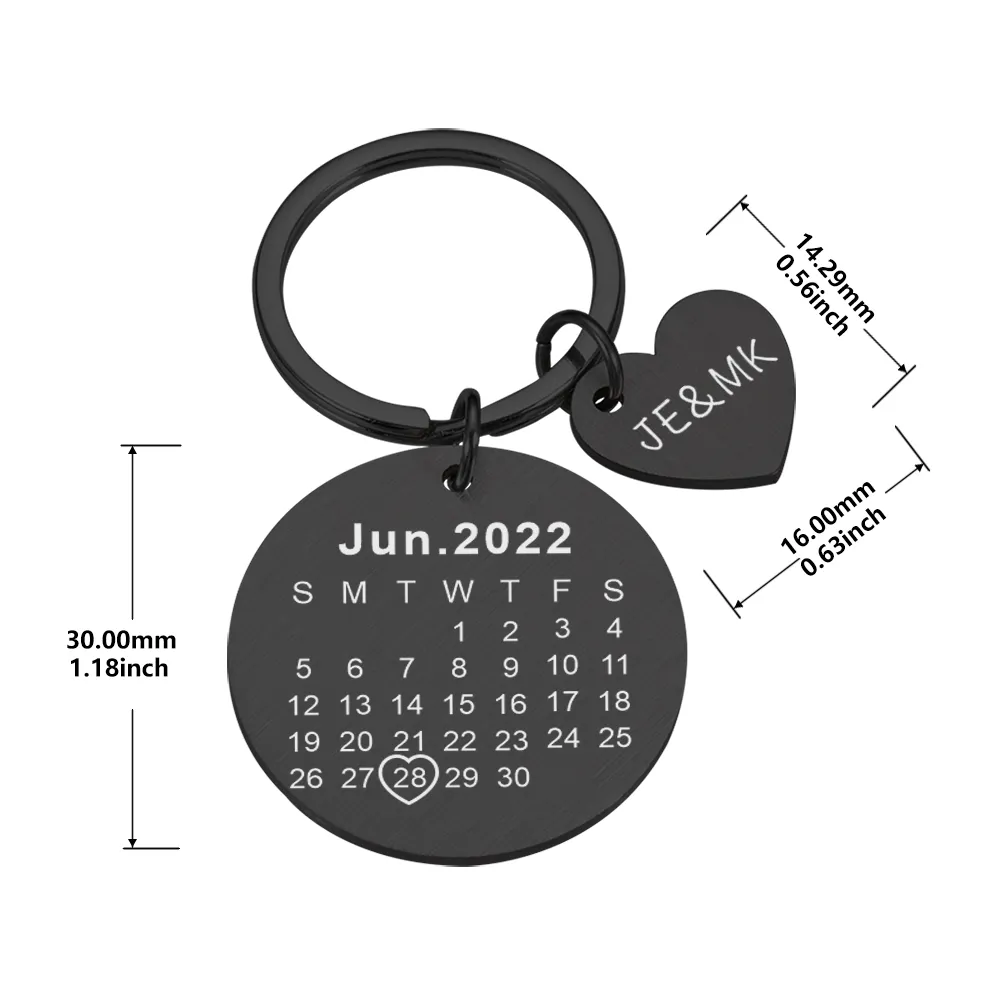Calendar Keychain Personalized Date Photo And Initial Letter Names