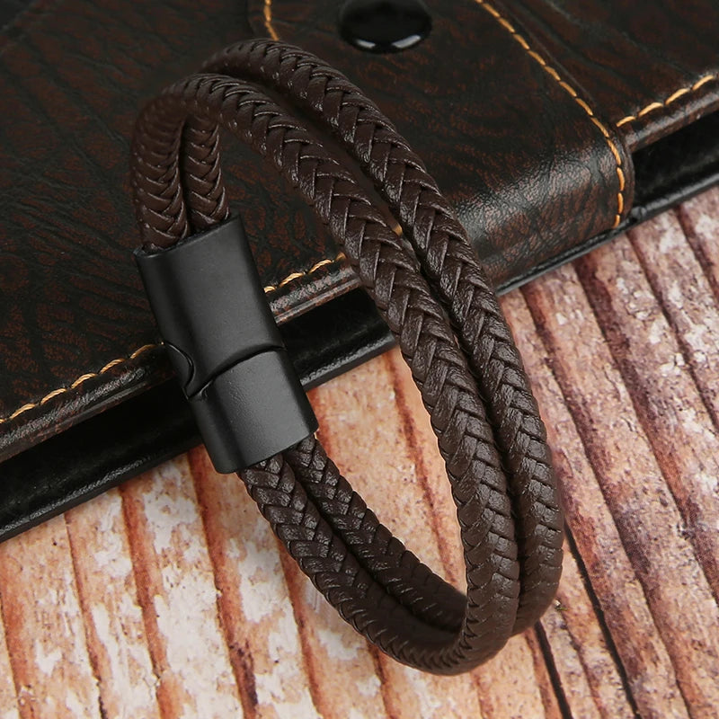 Men's Elegant Double Layer Leather Bracelet