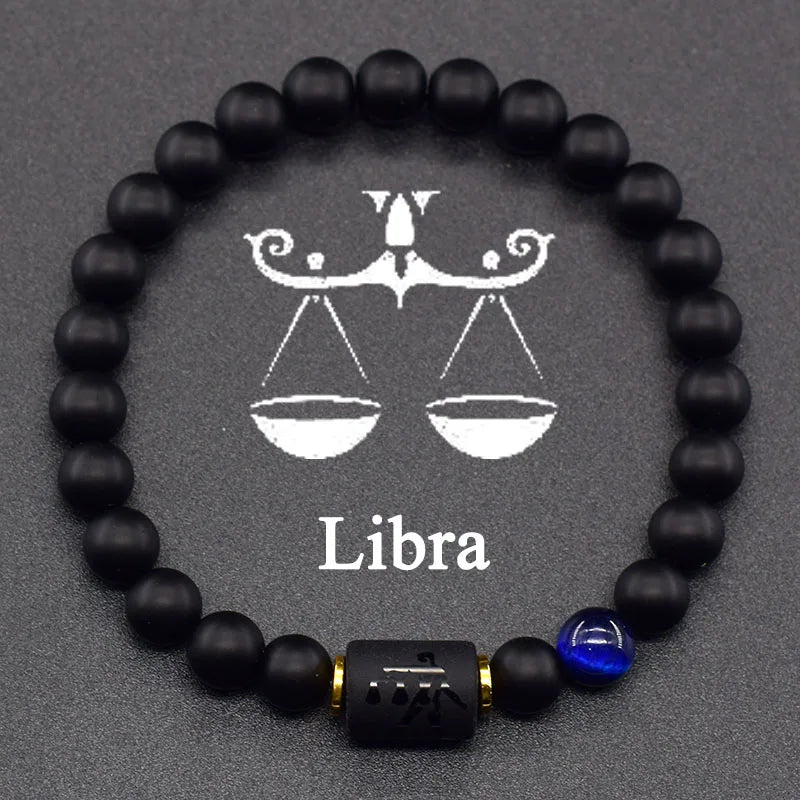 Natural Colors Stone Bracelet 12 Zodiac Signs for Men