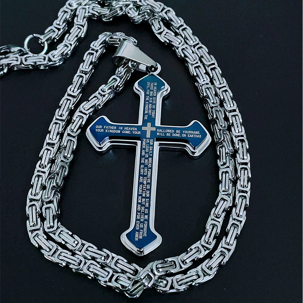 Men's Vintage Christian Bible Text Cross Necklace