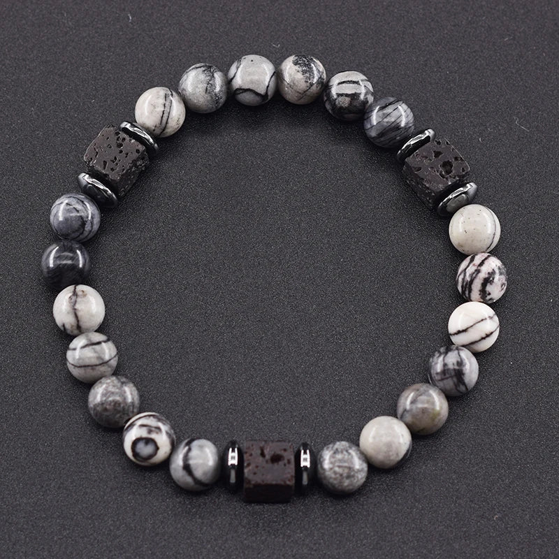 Men's Matte Volcanic Black Block Retro Bracelet