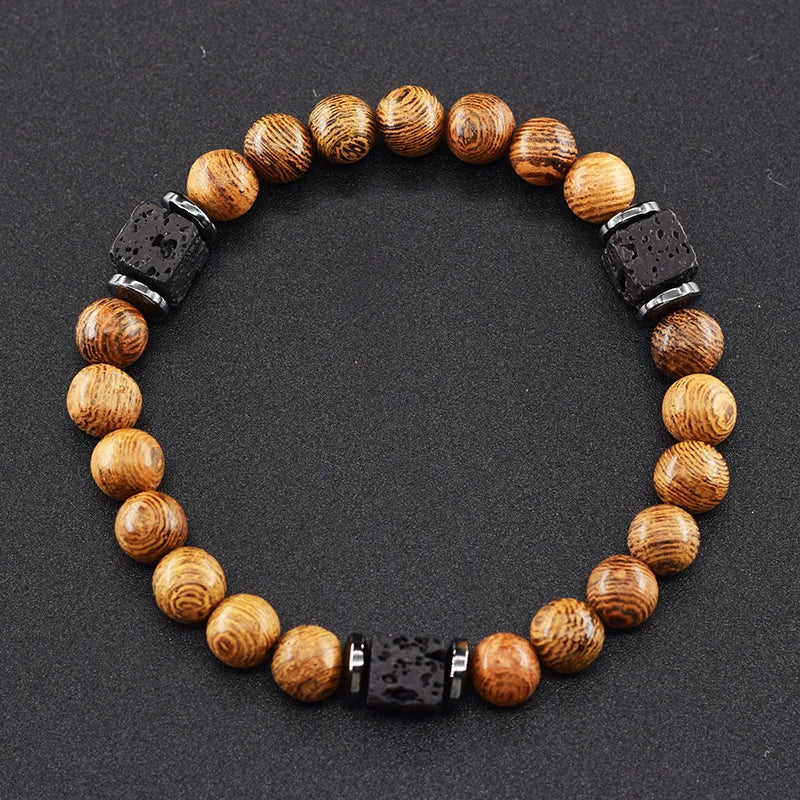 Men's Matte Volcanic Black Block Retro Bracelet