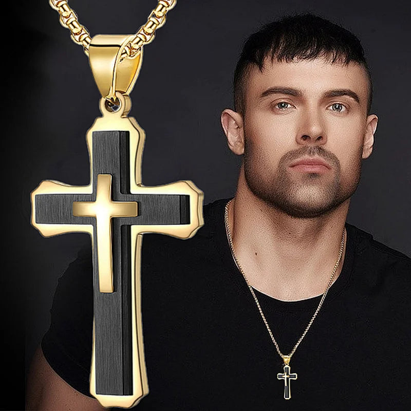 Men's Cross Necklace Double Layer Model