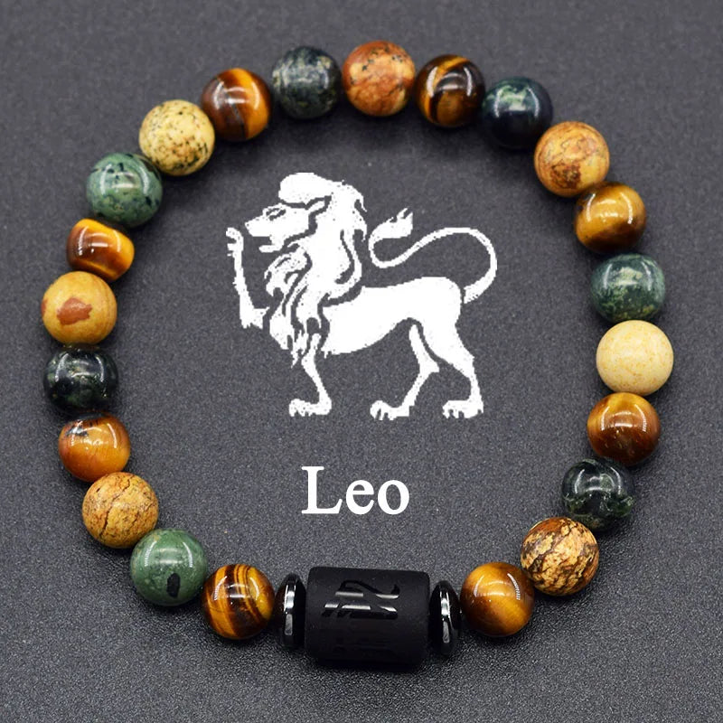Natural Colorful Ball Stone Bracelet 12 Zodiac Signs for Men