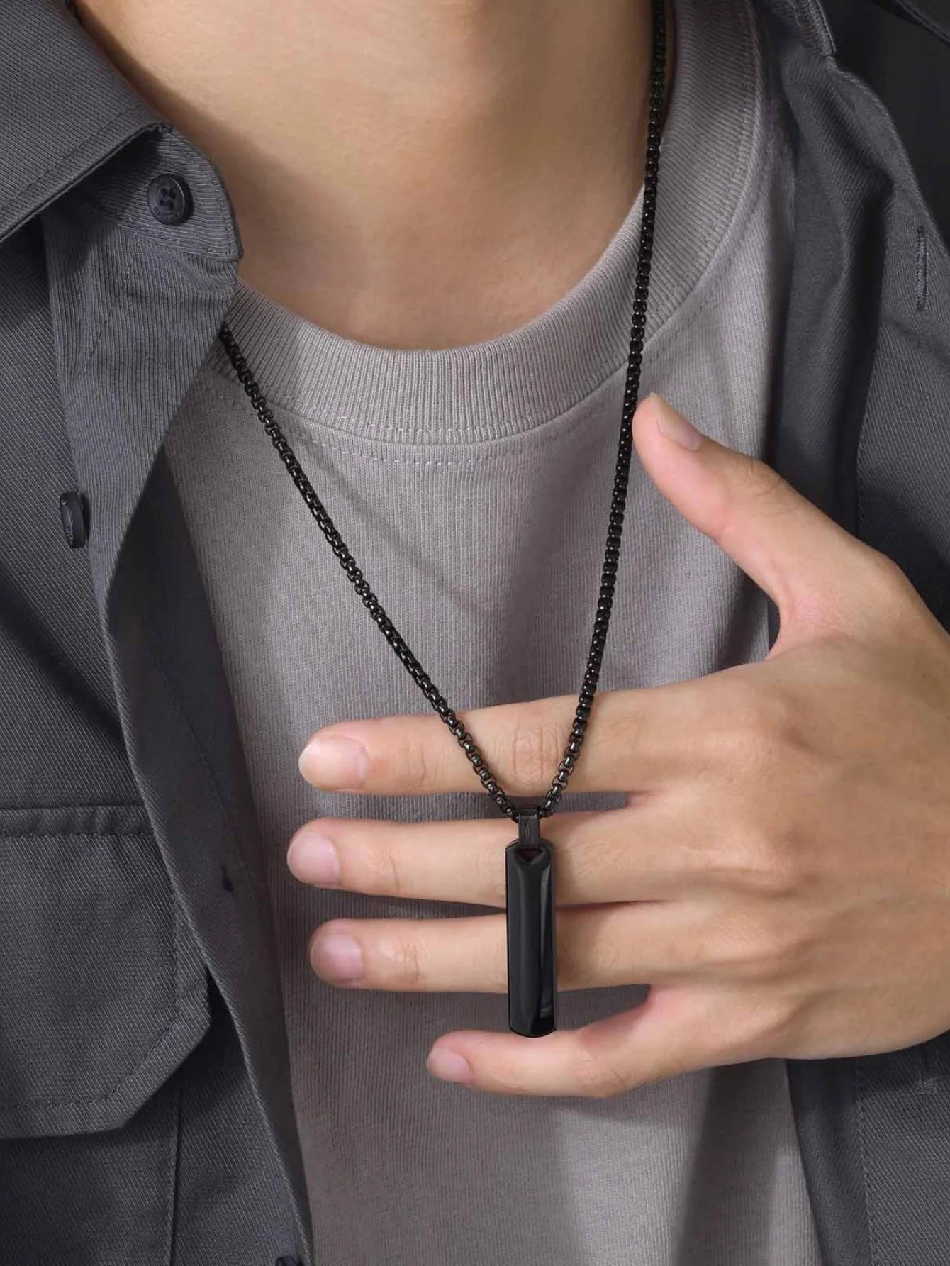 Luxury 3D Round Edge Rectangle Men's Necklace