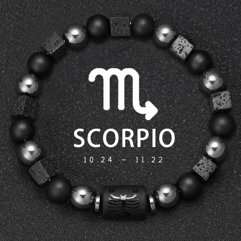 Natural Stone Bracelet 12 Signs of the Zodiac for Men