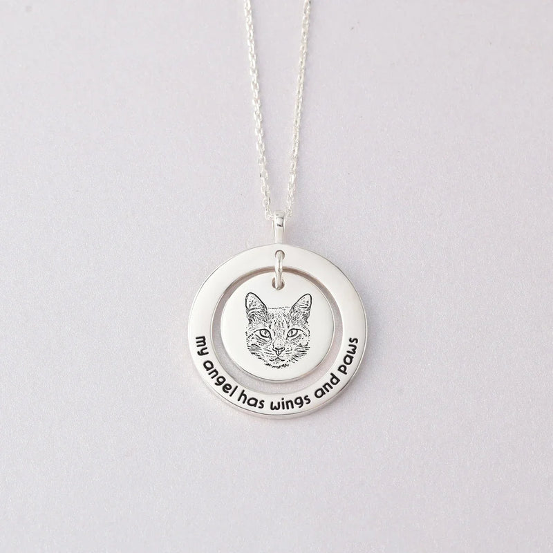 Double Round Personalized Pet Phrase and Photo Necklace