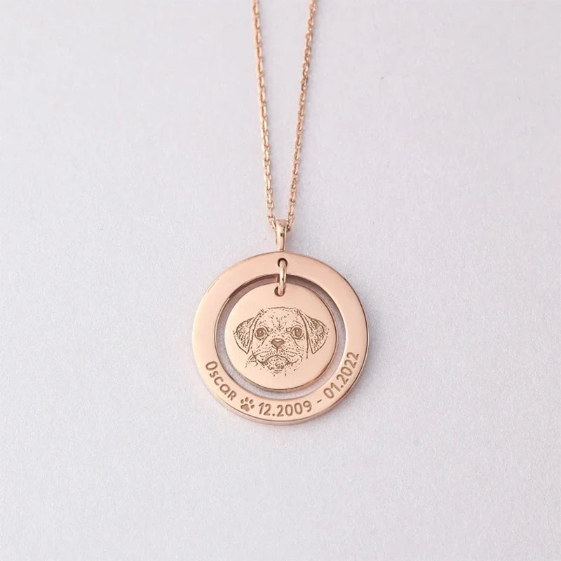 Double Round Personalized Pet Phrase and Photo Necklace