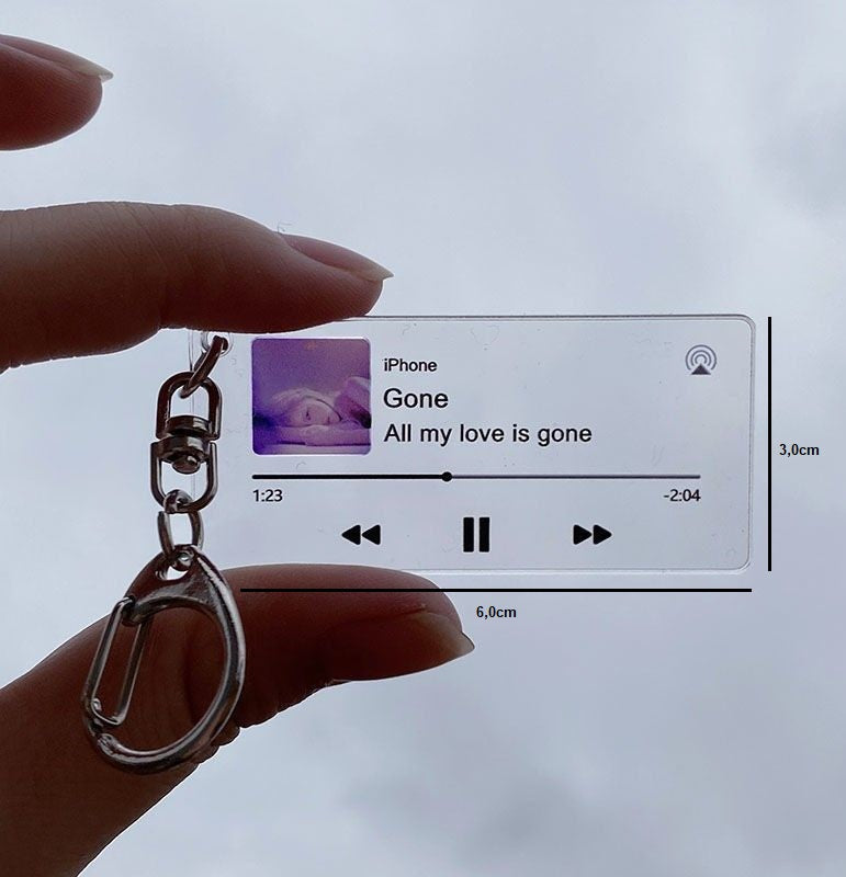 Horizontal Keychain With Couple's Photo Song Name And Artist