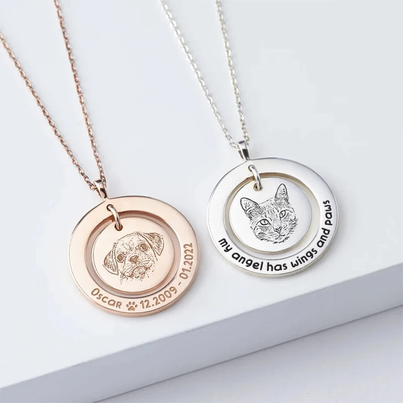 Double Round Personalized Pet Phrase and Photo Necklace