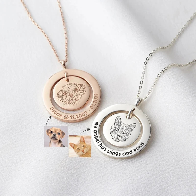 Double Round Personalized Pet Phrase and Photo Necklace