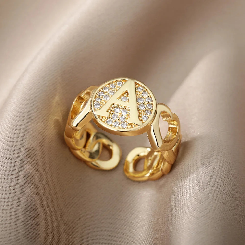 Personalized Adjustable Ring Initial Letter of Women's Name Heart