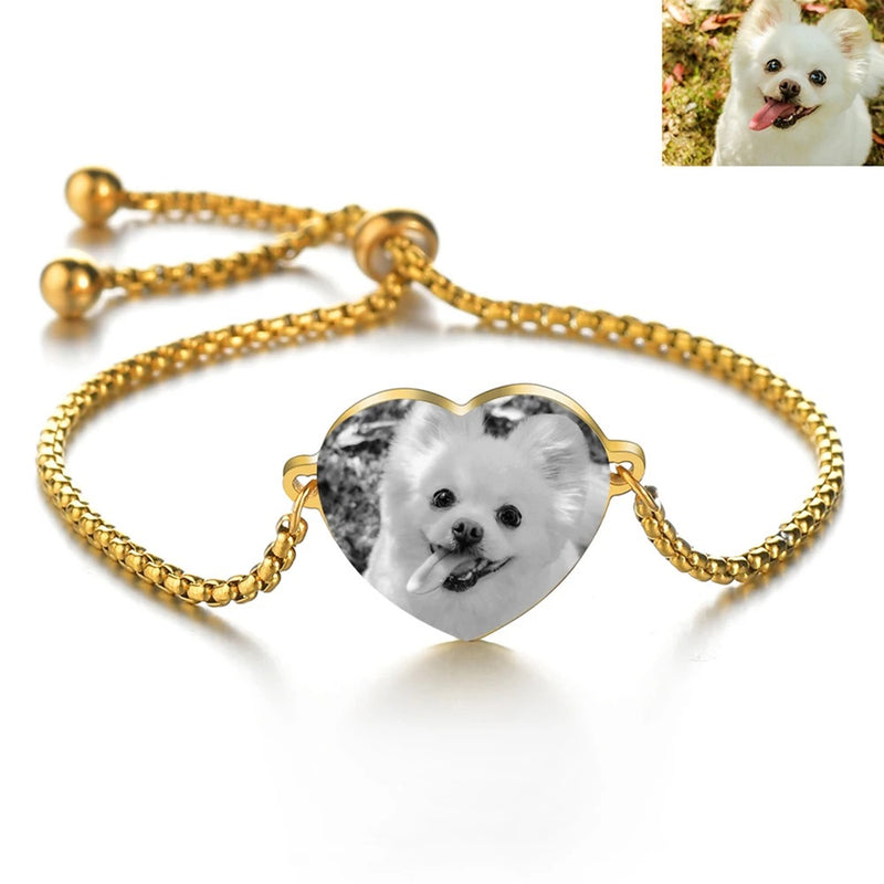 Custom Pet Photo or Name Heart Bracelet