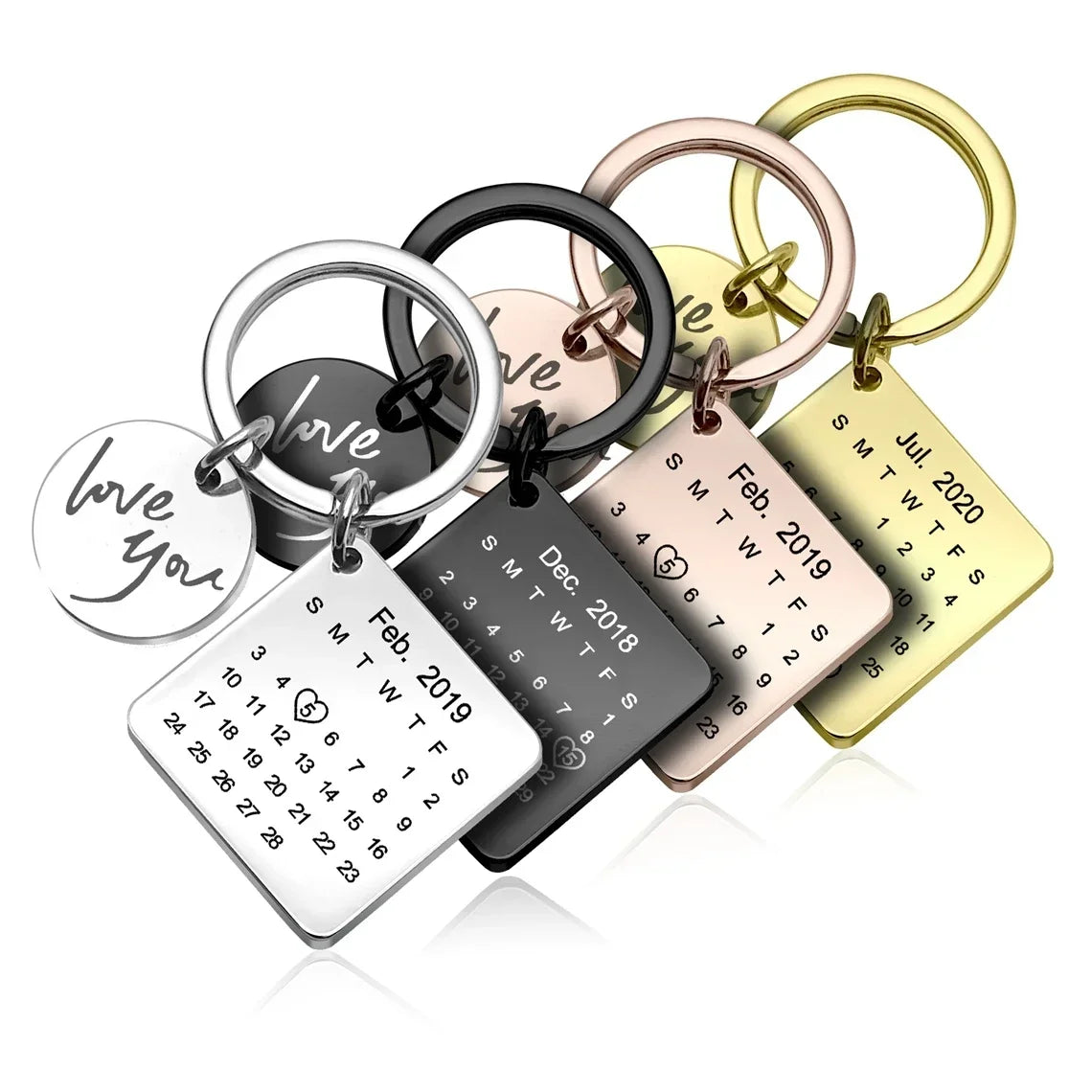 Customized Special Date Calendar Keychain Love You Square