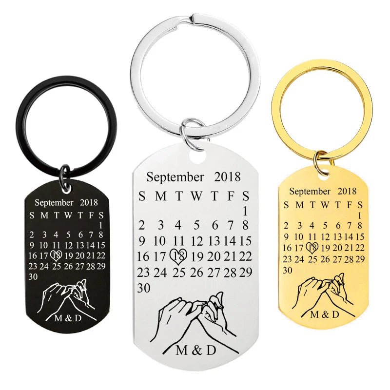 Personalized Rectangle Calendar Keychain Date and Initials of Names