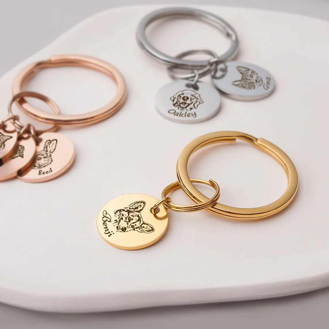Round Keychain With Personalized Pet Photo and Name