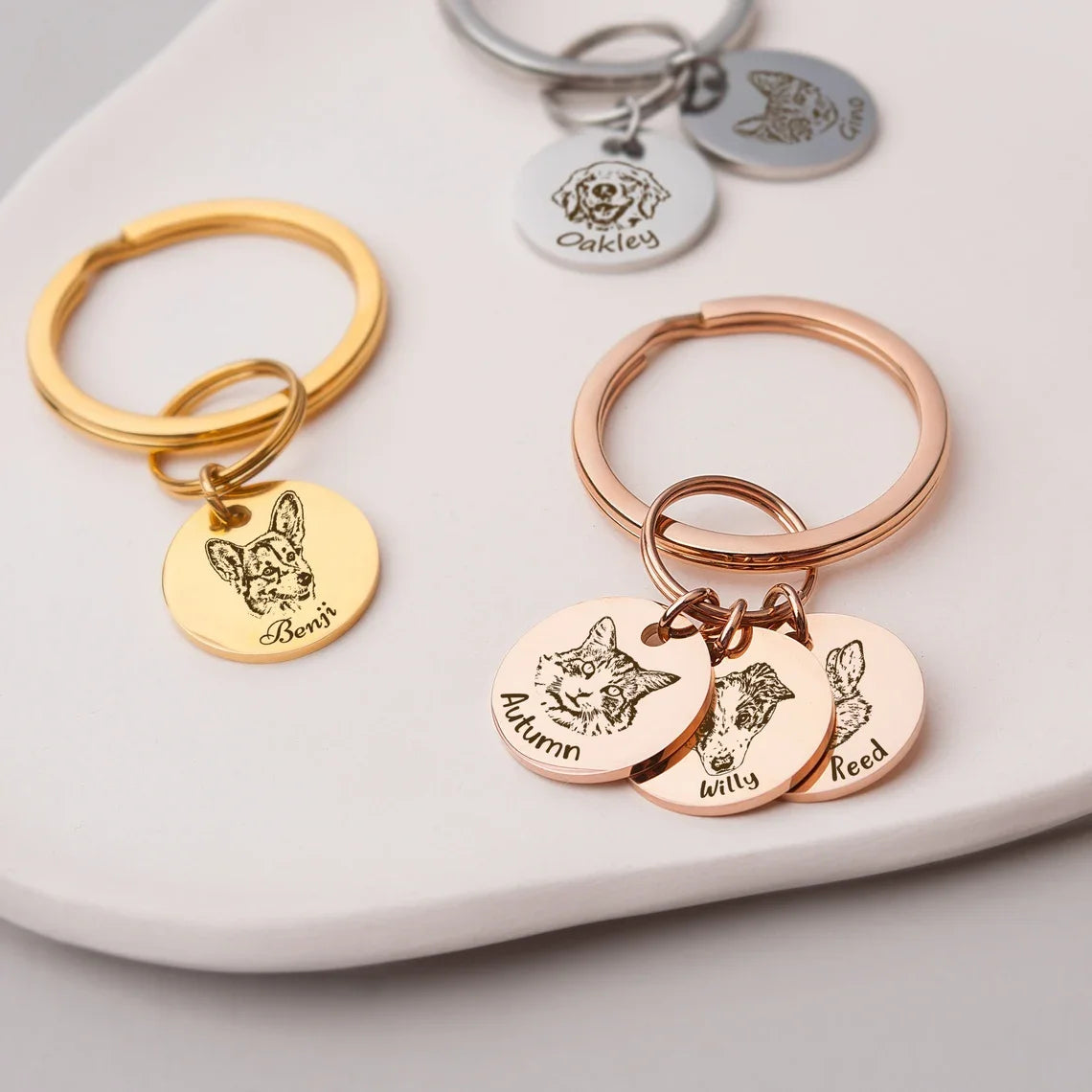 Round Keychain With Personalized Pet Photo and Name