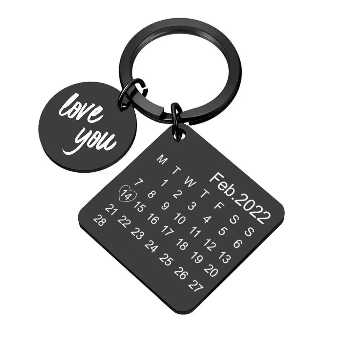 Customized Special Date Calendar Keychain Love You Square