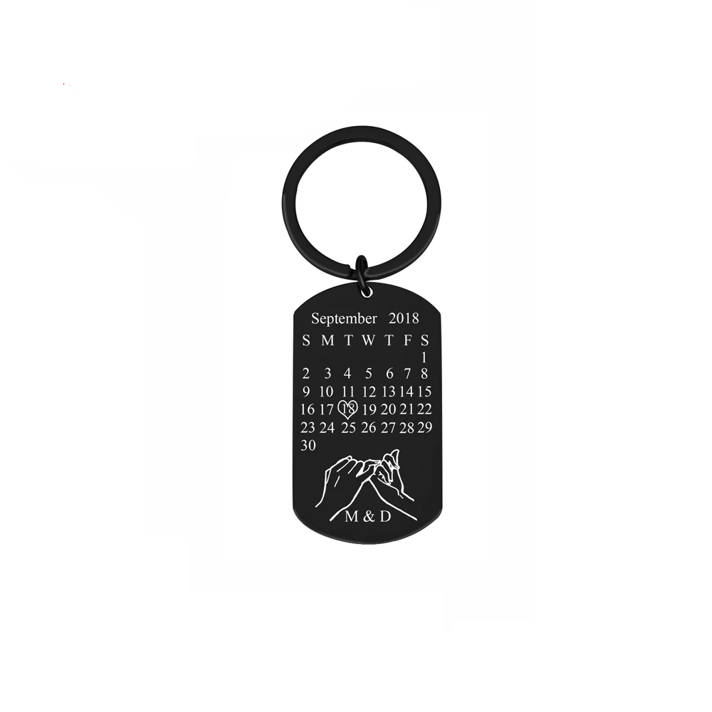 Personalized Rectangle Calendar Keychain Date and Initials of Names