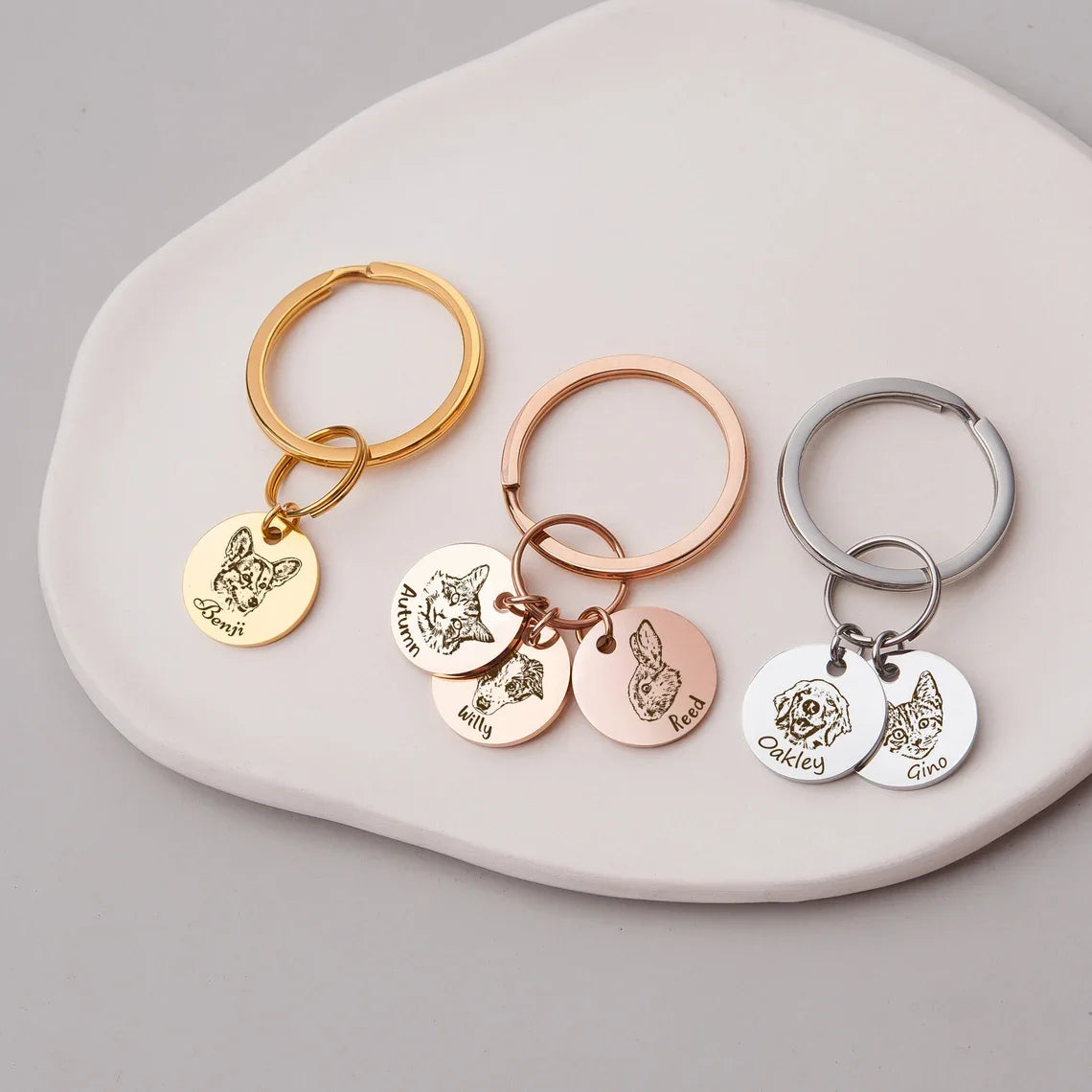 Round Keychain With Personalized Pet Photo and Name