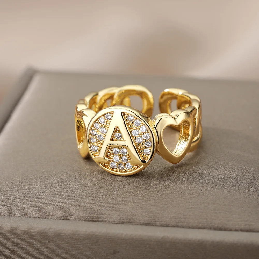 Personalized Adjustable Ring Initial Letter of Women's Name Heart