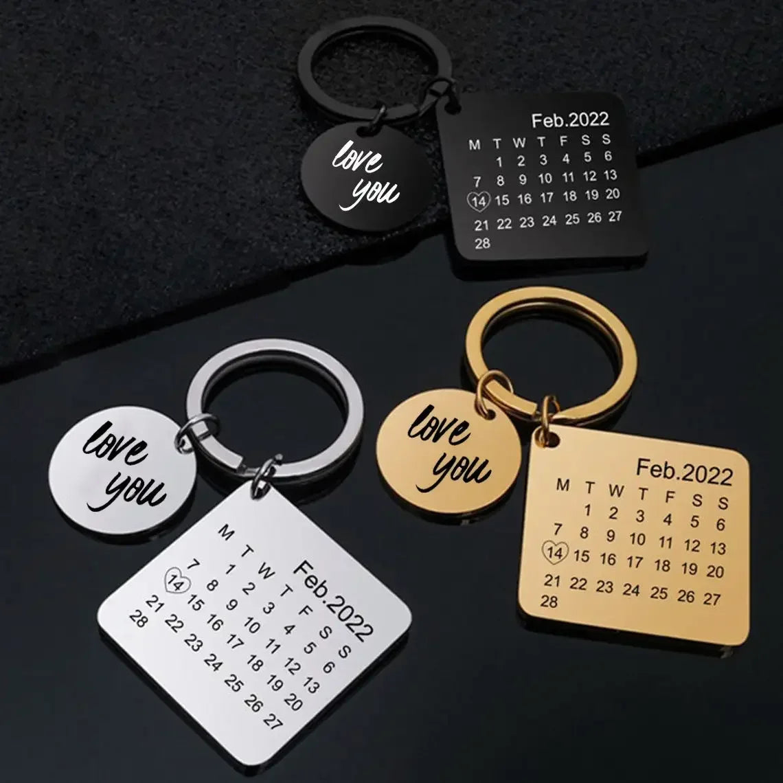 Customized Special Date Calendar Keychain Love You Square