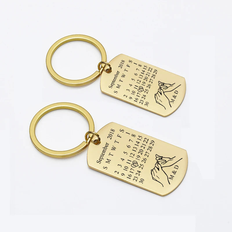 Personalized Rectangle Calendar Keychain Date and Initials of Names