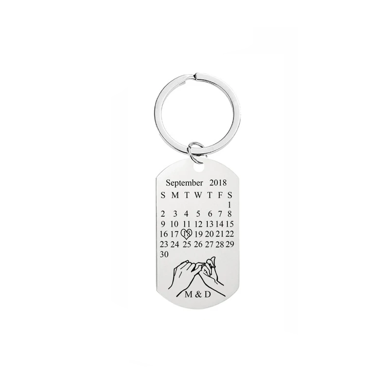 Personalized Rectangle Calendar Keychain Date and Initials of Names